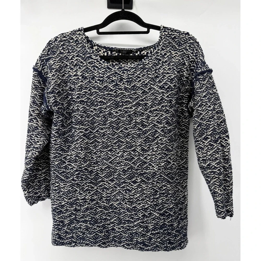 J.Crew Womens Small Navy Ivory Textured Chunky Knit Scoop Neck Sweater Pullover